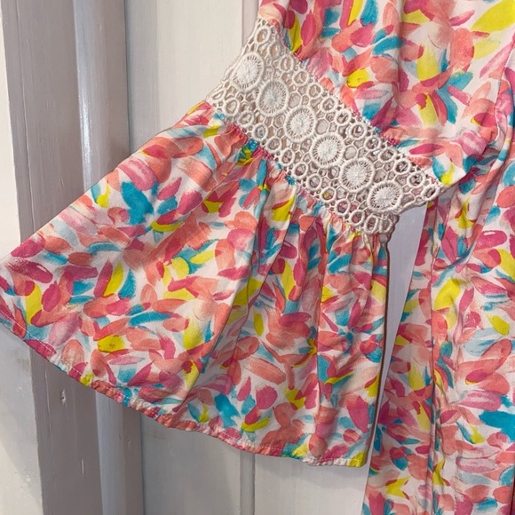 CROWN & IVY Whimsical Spring Mini Dress Bell Sleeves PNK/MLT SZ Petite X-LARGE - Picture 4 of 6